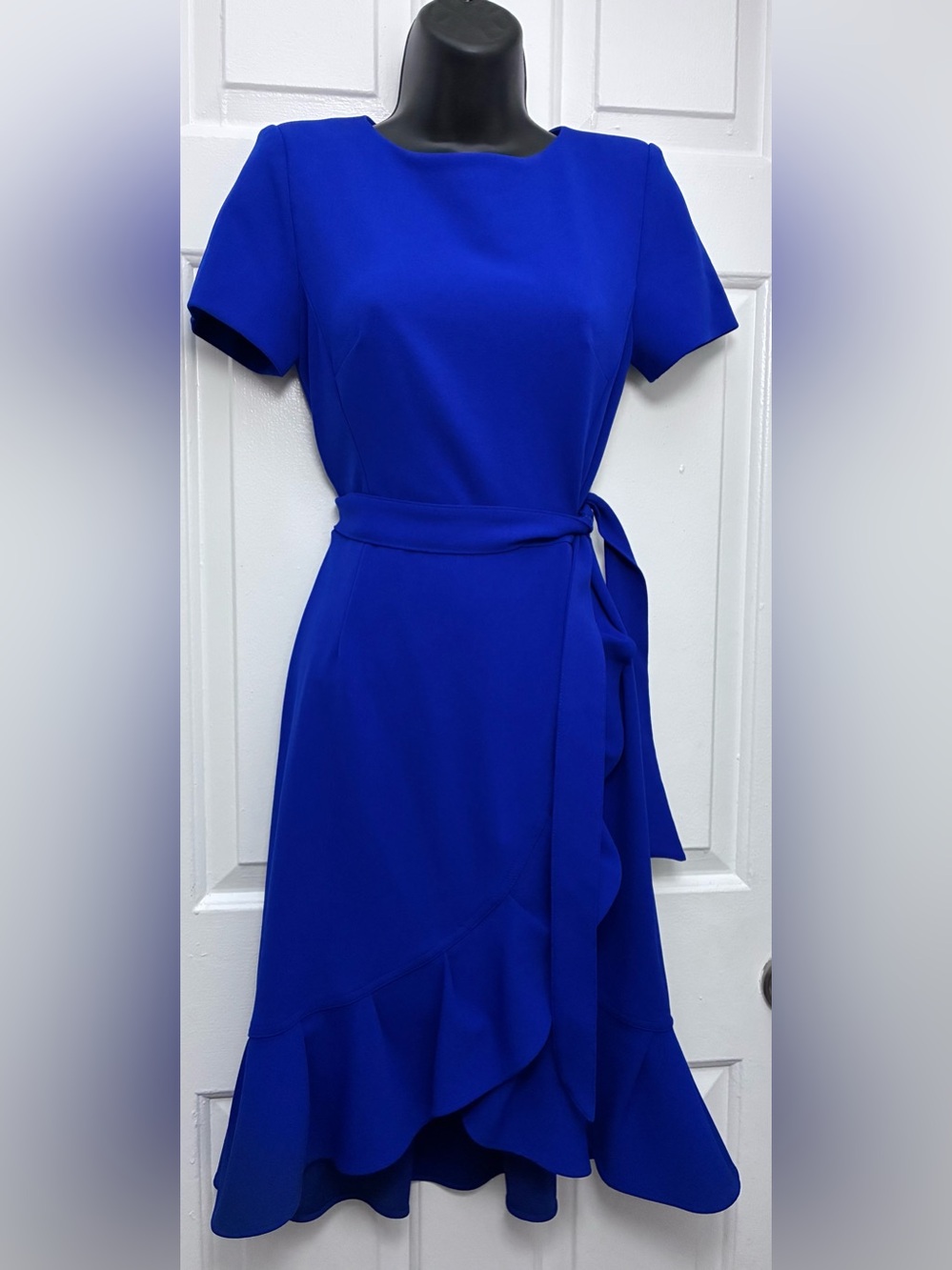 Calvin Klein Royal Blue Ruffle Faux Wrap Dress Sz 2